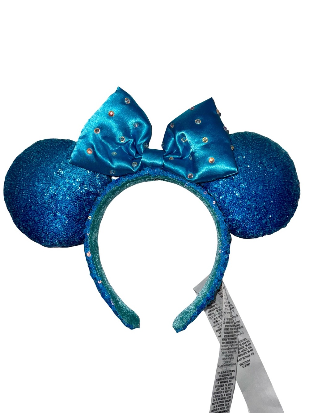 Disney Shimmer Teal Blue Sequin Mouse Ear Headband with Bow